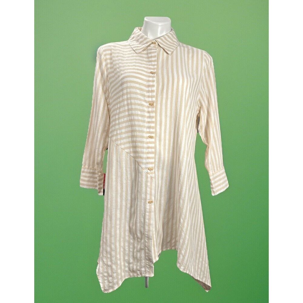 Ronnie Salloway Women's Large Tunic Top Striped Lagenlook Button Down asymmetric
